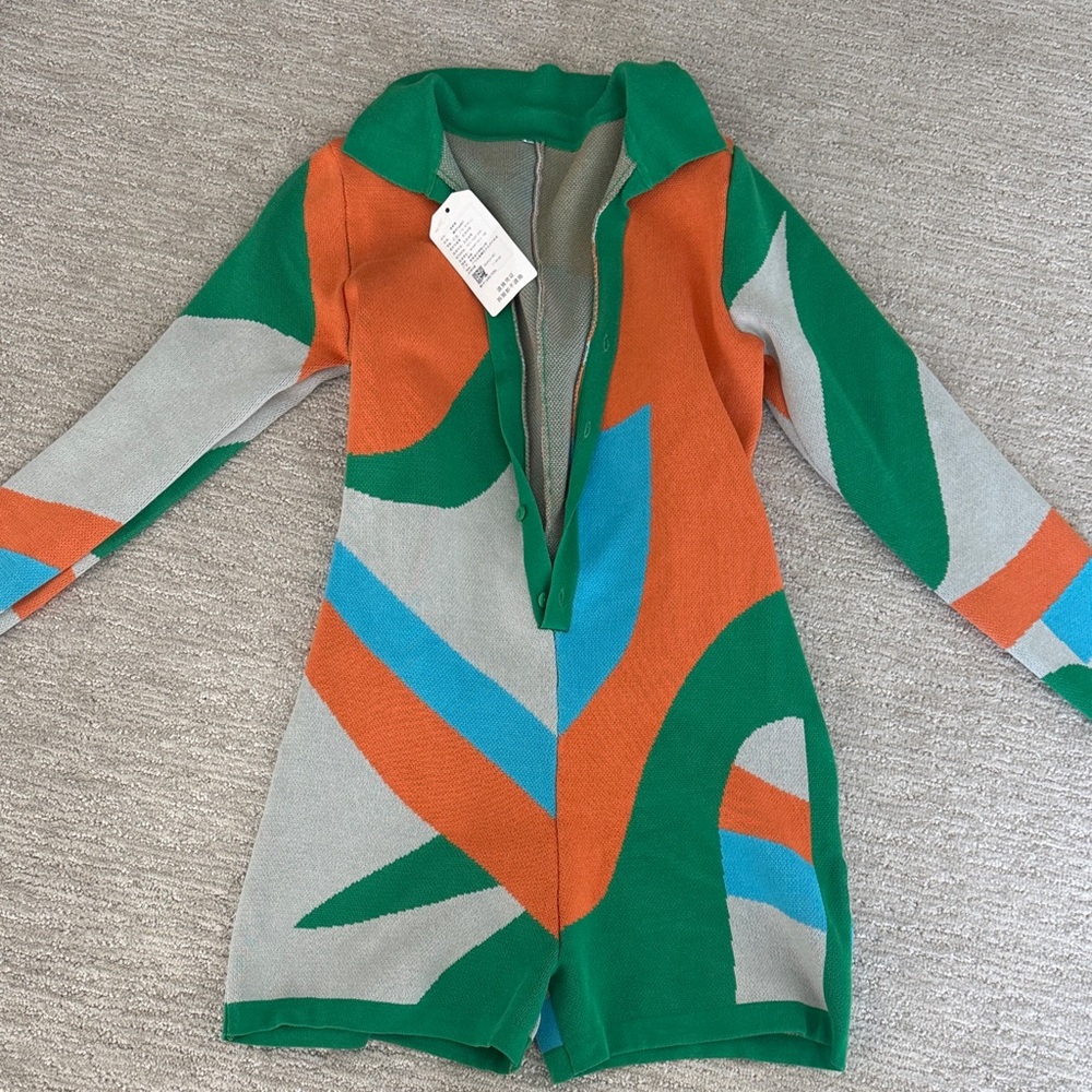 Women’s Multicolor Knit Jacket - Green, Orange & Blue